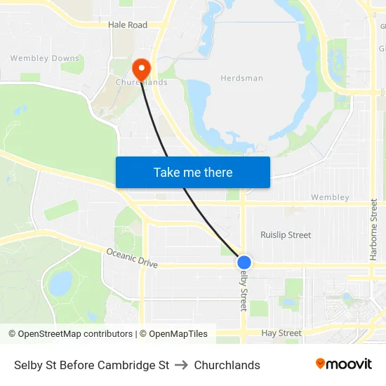 Selby St Before Cambridge St to Churchlands map
