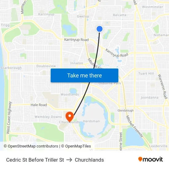 Cedric St Before Triller St to Churchlands map