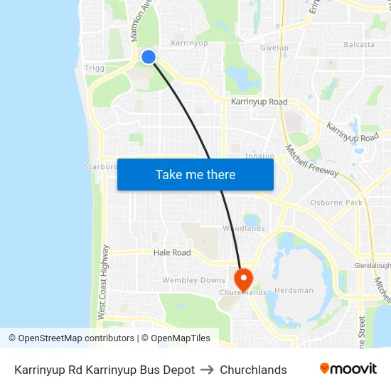 Karrinyup Rd Karrinyup Bus Depot to Churchlands map