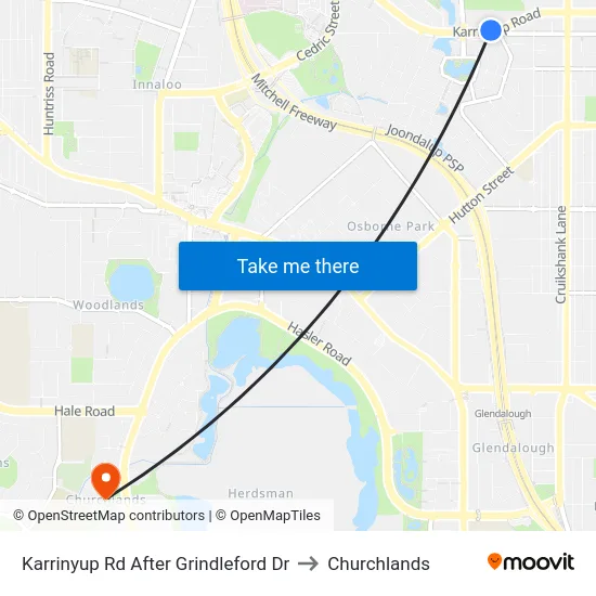 Karrinyup Rd After Grindleford Dr to Churchlands map