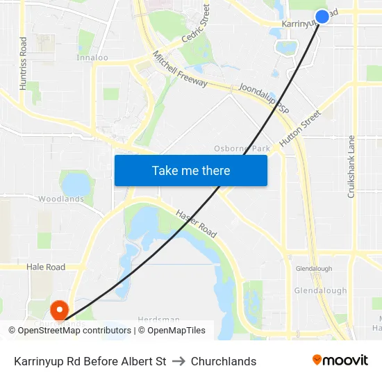 Karrinyup Rd Before Albert St to Churchlands map