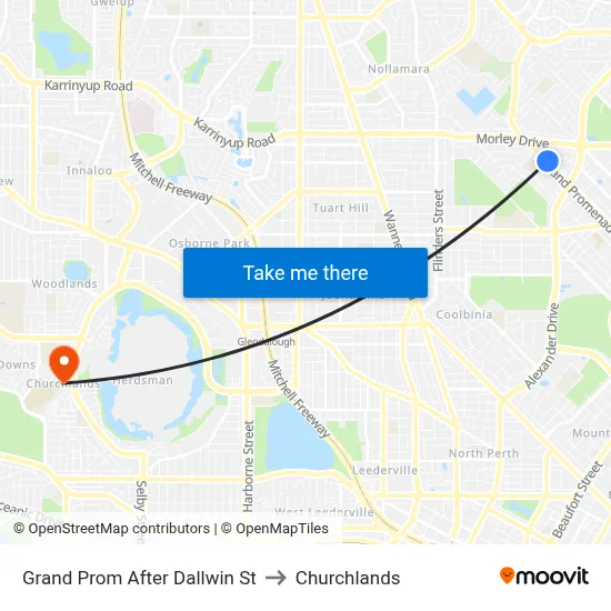 Grand Prom After Dallwin St to Churchlands map