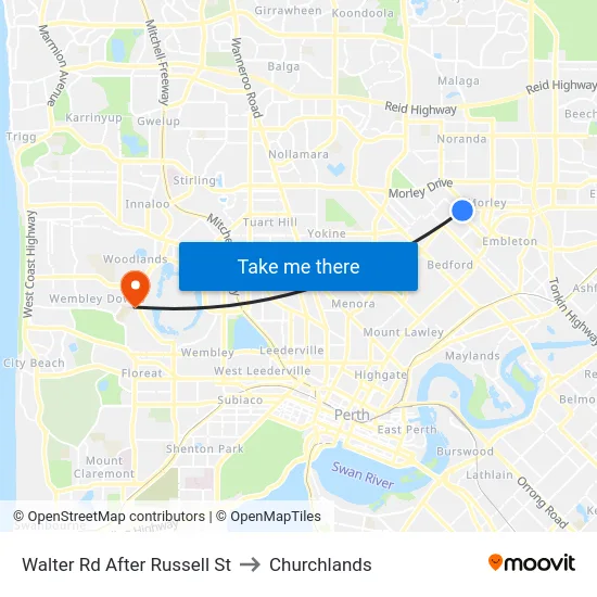 Walter Rd After Russell St to Churchlands map