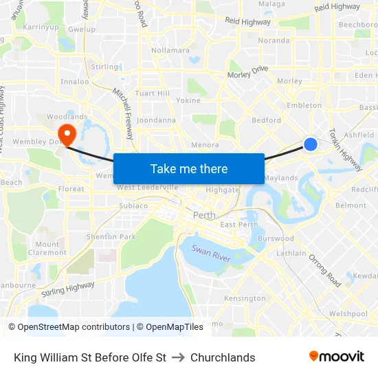 King William St Before Olfe St to Churchlands map