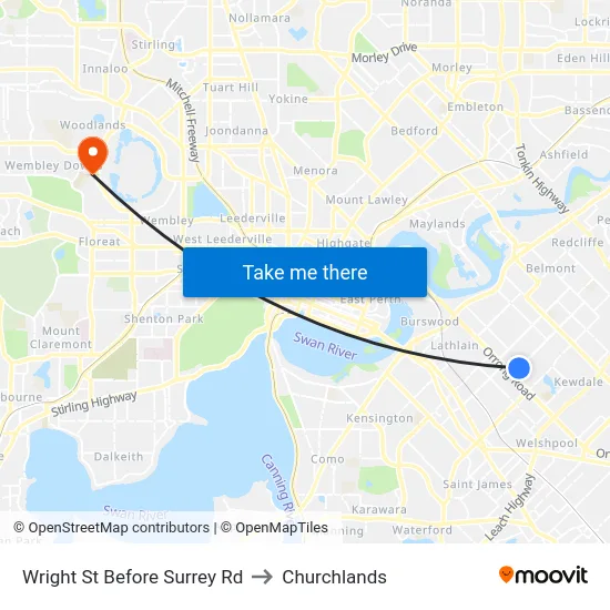Wright St Before Surrey Rd to Churchlands map
