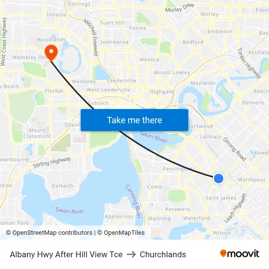 Albany Hwy After Hill View Tce to Churchlands map