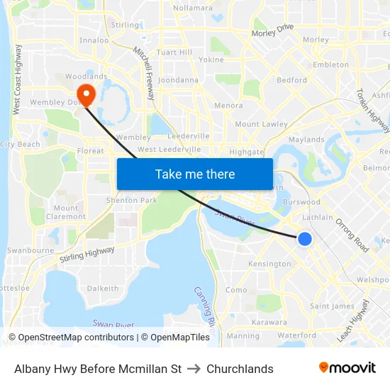 Albany Hwy Before Mcmillan St to Churchlands map