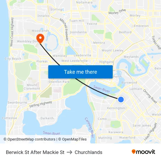 Berwick St After Mackie St to Churchlands map