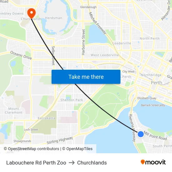 Labouchere Rd Perth Zoo to Churchlands map