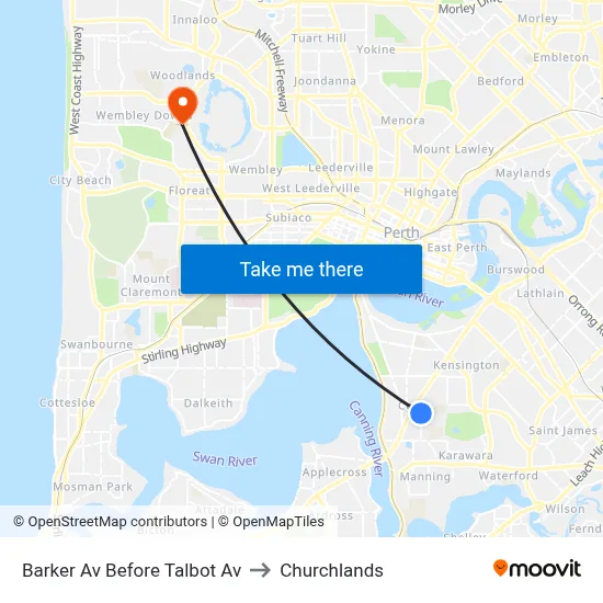 Barker Av Before Talbot Av to Churchlands map