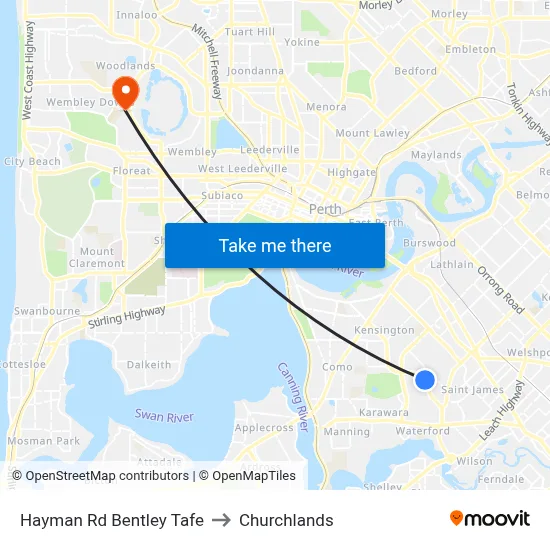 Hayman Rd Bentley Tafe to Churchlands map
