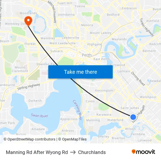 Manning Rd After Wyong Rd to Churchlands map