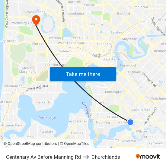 Centenary Av Before Manning Rd to Churchlands map