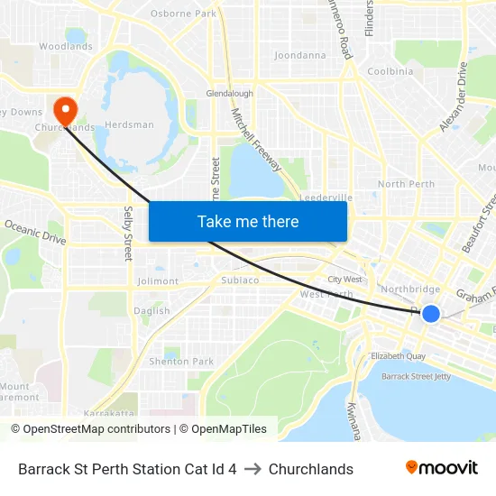 Barrack St Perth Station Cat Id 4 to Churchlands map