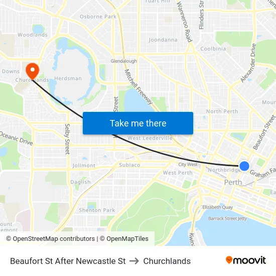 Beaufort St After Newcastle St to Churchlands map