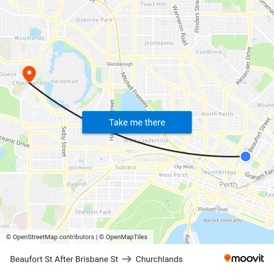 Beaufort St After Brisbane St to Churchlands map