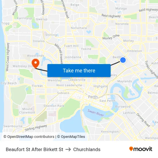 Beaufort St After Birkett St to Churchlands map