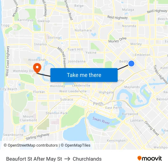 Beaufort St After May St to Churchlands map