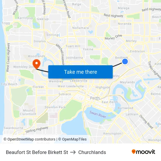 Beaufort St Before Birkett St to Churchlands map