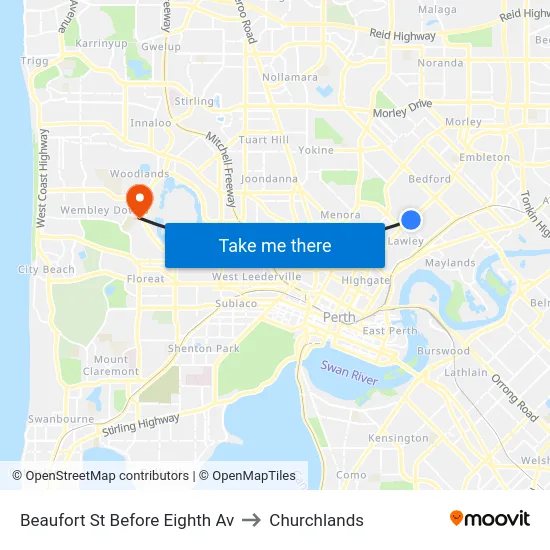 Beaufort St Before Eighth Av to Churchlands map