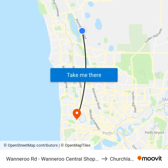 Wanneroo Rd - Wanneroo Central Shopping Ctr to Churchlands map