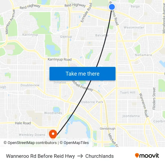 Wanneroo Rd Before Reid Hwy to Churchlands map