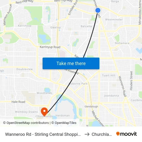 Wanneroo Rd - Stirling Central Shopping Ctr to Churchlands map