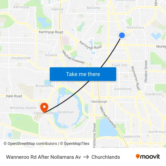 Wanneroo Rd After Nollamara Av to Churchlands map