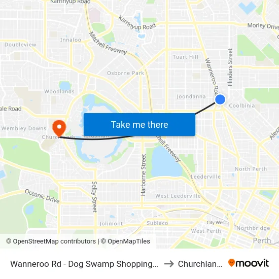 Wanneroo Rd - Dog Swamp Shopping Ctr to Churchlands map