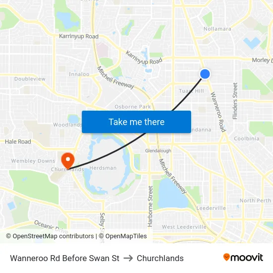 Wanneroo Rd Before Swan St to Churchlands map