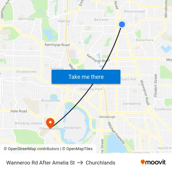 Wanneroo Rd After Amelia St to Churchlands map
