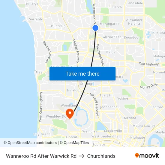 Wanneroo Rd After Warwick Rd to Churchlands map