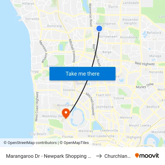 Marangaroo Dr - Newpark Shopping Ctr to Churchlands map
