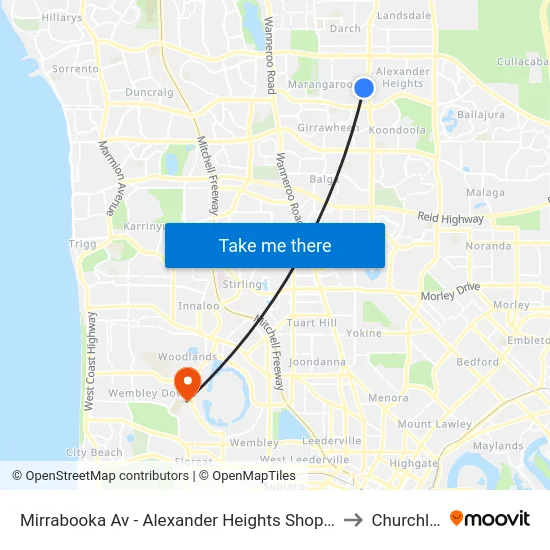 Mirrabooka Av - Alexander Heights Shopping Ctr Stand 2 to Churchlands map