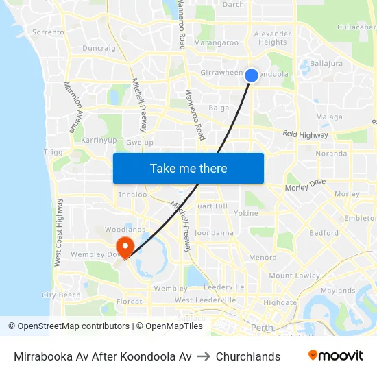 Mirrabooka Av After Koondoola Av to Churchlands map