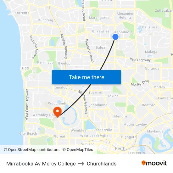 Mirrabooka Av Mercy College to Churchlands map