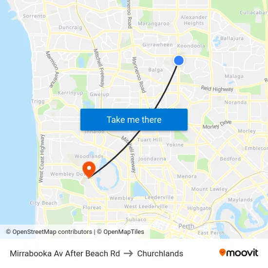 Mirrabooka Av After Beach Rd to Churchlands map