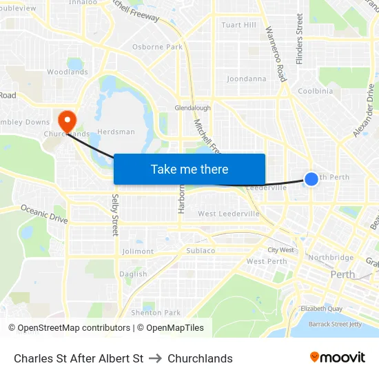 Charles St After Albert St to Churchlands map