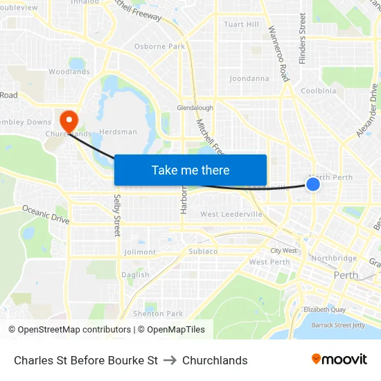 Charles St Before Bourke St to Churchlands map