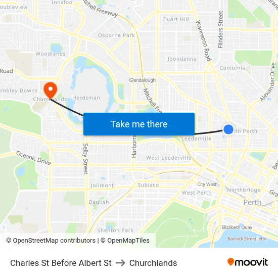Charles St Before Albert St to Churchlands map