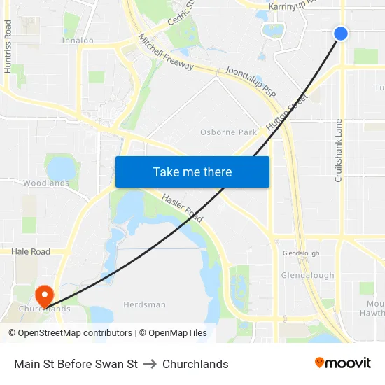 Main St Before Swan St to Churchlands map