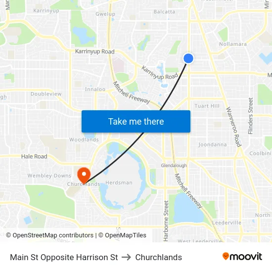 Main St Opposite Harrison St to Churchlands map