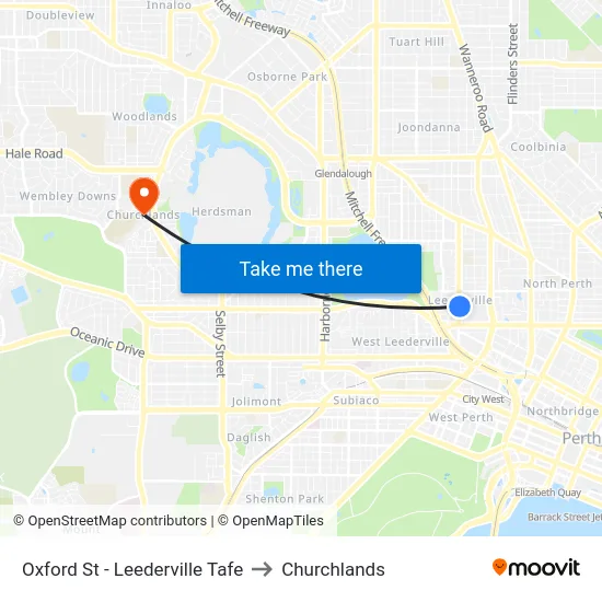 Oxford St - Leederville Tafe to Churchlands map