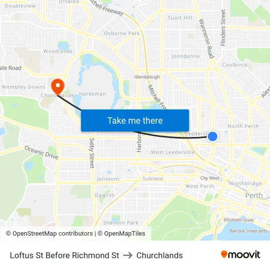 Loftus St Before Richmond St to Churchlands map