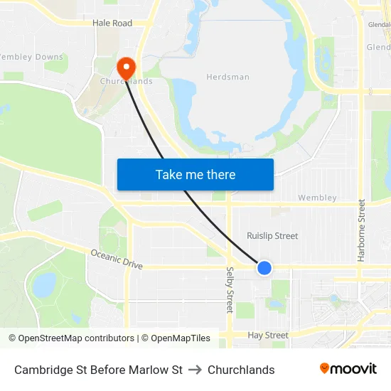 Cambridge St Before Marlow St to Churchlands map