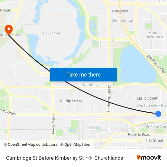 Cambridge St Before Kimberley St to Churchlands map