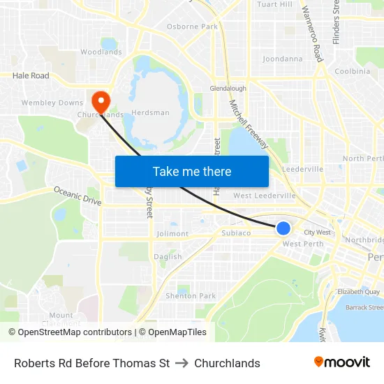 Roberts Rd Before Thomas St to Churchlands map