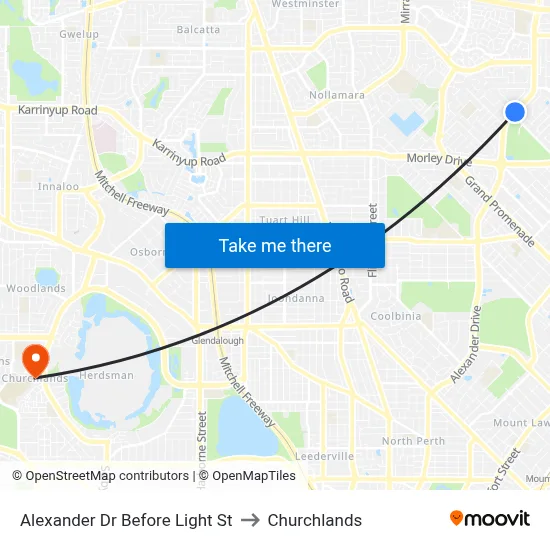 Alexander Dr Before Light St to Churchlands map