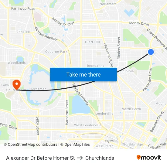 Alexander Dr Before Homer St to Churchlands map