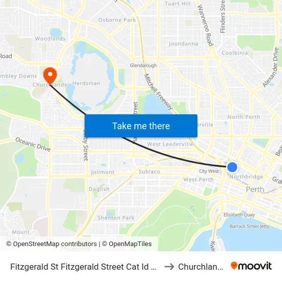 Fitzgerald St Fitzgerald Street Cat Id 13 to Churchlands map